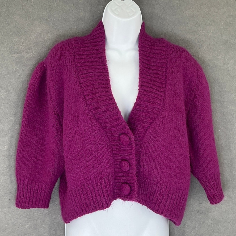 Zara Knit Cropped Cardigan‎ Small S Purple Mohair Blend Button Up Sweater